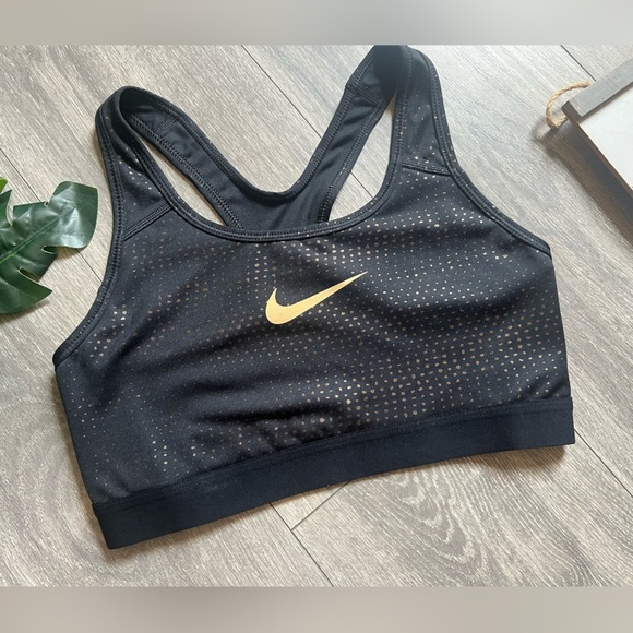 Nike Pro Metallic Dots Sports Bra & Tight Set in Black & Metallic Gold. Size M - Picture 2 of 14